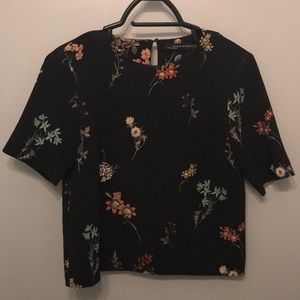 Zara Black Floral Blouse Small